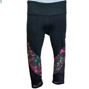 Fabletics Womens PowerHold Capri Pants Small Black Multicolor Mesh Activewear‎